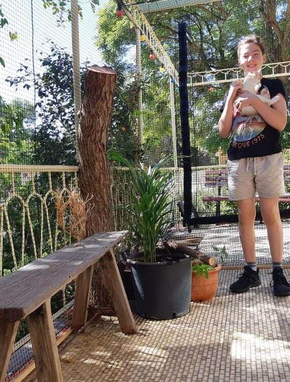 girl with cat and cat enclosure in perth